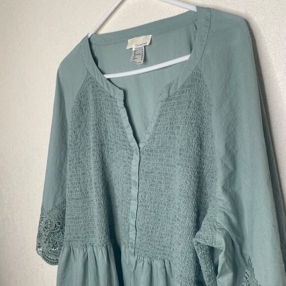 Alessa W. Collection Tunic Top Womens Size 22 Green Crochet Trim 3/4 Sleeves Boh - Picture 6 of 11